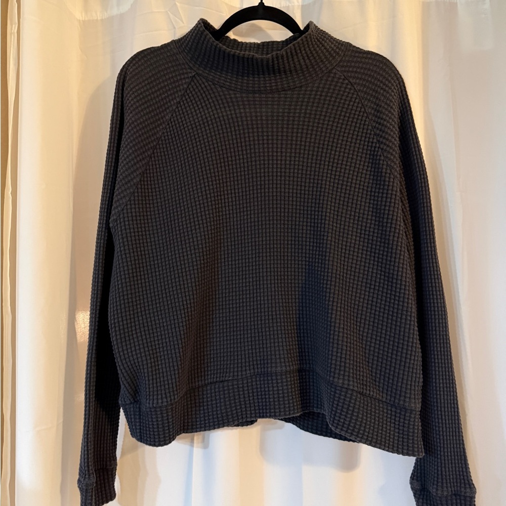 The North Face Black Waffle Knit Mock Neck Sweatshirt M - Picture 2 of 16